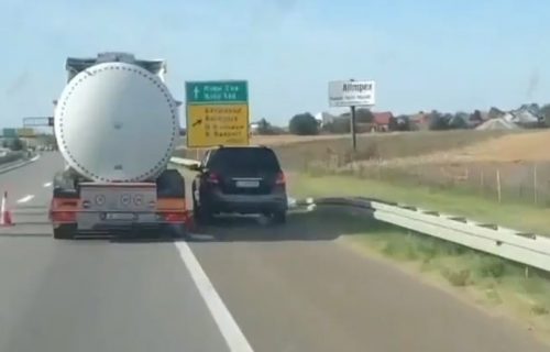 Jurio pored cisterne ZAUSTAVNOM TRAKOM, tik uz ogradu: Pogledajte divljanje na srpskom autoputu (VIDEO)