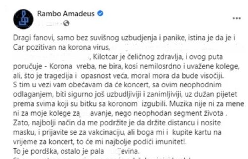 Oglasio se Rambo Amadeus i otkrio da je POZITIVAN na koronavirus: Korona VREBA, ne bira, kosi (FOTO)