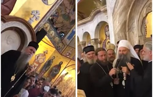 SNIMAK iz Hrama u Podgorici: Patrijarh drži govor, verujući narod mu KLIČE - "Dostojan!" (VIDEO)