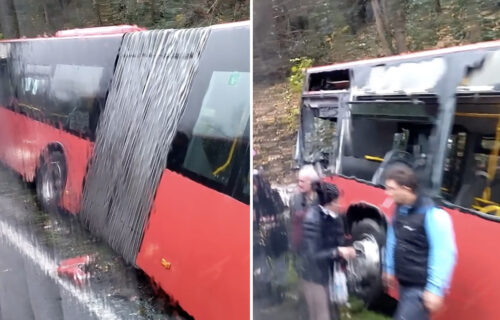 Prvi SNIMCI užasne nesreće kod Umke: Prednji deo autobusa POTPUNO uništen, stakla porazbijana (VIDEO)