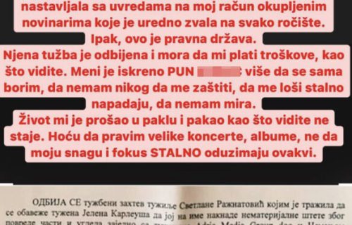 "Ceca me je tužila da bi ispala ŽRTVA, a zatim PONIŽAVALA": Karleuša objavila KONAČNU odluku suda