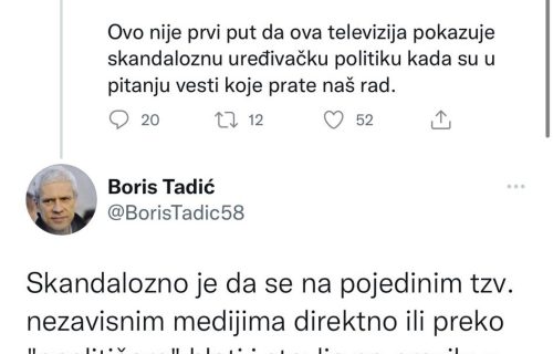 Tadić NAPAO Đilasove medije: "Skandalozno je da se blate oni koji nisu deo određenog opozicionog bloka"