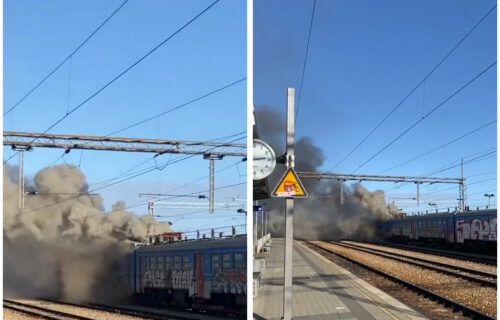 POŽAR u Borči: Gori voz na železničkoj stanici, DIM kulja na sve strane (VIDEO)