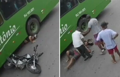 Motociklista završio pod točkovima autobusa: Nema boljeg dokaza da kaciga čuva glavu (VIDEO)