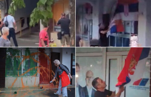 Huligani UNIŠTILI srpsku zastavu, bacali farbu na SNS prostorije: Užasno DIVLJAŠTVO u Novom Sadu (VIDEO)