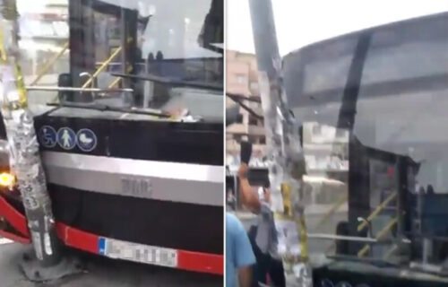 HAOS na Zelenom vencu: Autobus izleteo sa kolovoza, ZAKUCAO se u banderu (VIDEO)