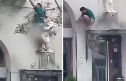 JEZIV SNIMAK iz Nemanjine: Muškarac se spuštao niz terasu, izgubio ravnotežu i pao na pločnik (VIDEO)