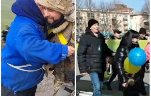 Ovako Ukrajinci SLAVE oslobađanje Hersona: Cepaju ruske zastave, na trgu se ori himna (VIDEO)