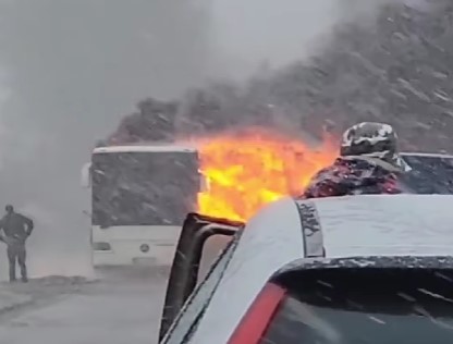 IZGOREO AUTOBUS na putu kod Bečeja: Vatrena stihija u trenu progutala celo vozilo (VIDEO)