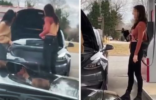 Komedija na benzinskoj pumpi: Devojka pokušala da sipa gorivo u Teslu (VIDEO)