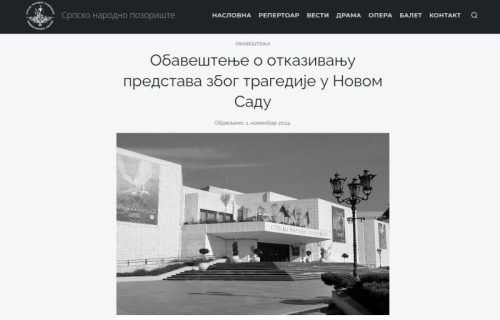 Srpsko narodno pozorište otkazalo predstave zbog tragedije u Novom Sadu