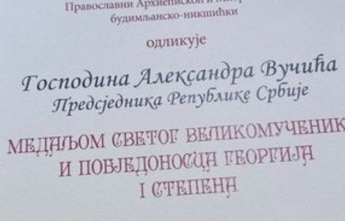 Vučević u ime primio Vučića Medalju svetog velikomučenika Georgija prvog stepena