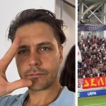 Miloš Biković na meču Crvene zvezde: Bodri crveno - bele sa podignuta tri prsta (FOTO)