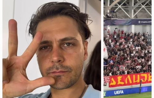 Miloš Biković na meču Crvene zvezde: Bodri crveno - bele sa podignuta tri prsta (FOTO)