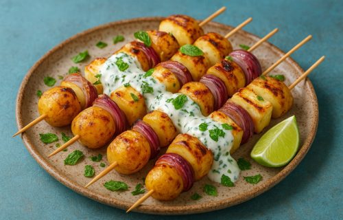 Ražnjići od sira i krompira: Hrskavi, bogato začinjeni i preliveni sosom od jogurta (RECEPT)