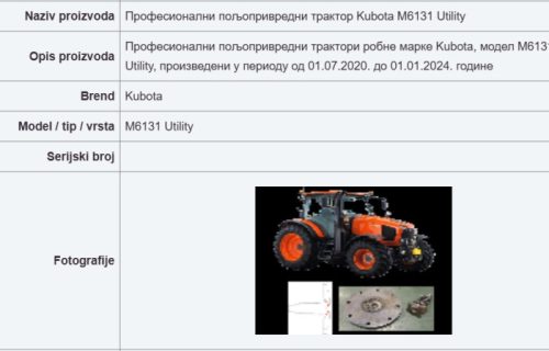 Ministarstvo trgovine hitno izdalo obaveštenje: Povlači se traktor sa tržišta usled rizika od povreda