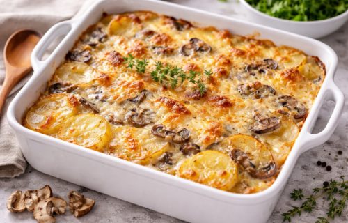 Kremasti gratin od krompira sa šampinjonima i suvim vrganjima (RECEPT)