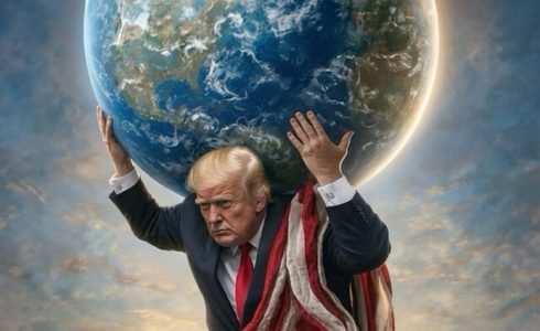 Tramp ponovo objavio kontroverznu AI fotografiju: Nakon grljenja Isusa, sada nosi planetu na leđima (FOTO)