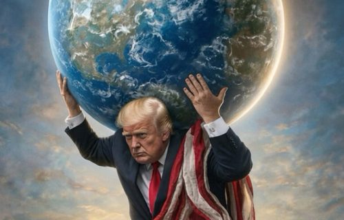 Tramp ponovo objavio kontroverznu AI fotografiju: Nakon grljenja Isusa, sada nosi planetu na leđima (FOTO)