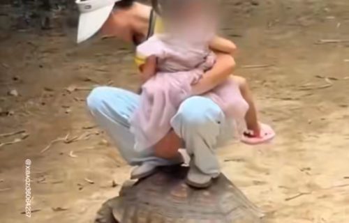Snimak iz zoo vrta razbesneo javnost: Žena se "provozala" na kornjači sa sve decom u ruci
